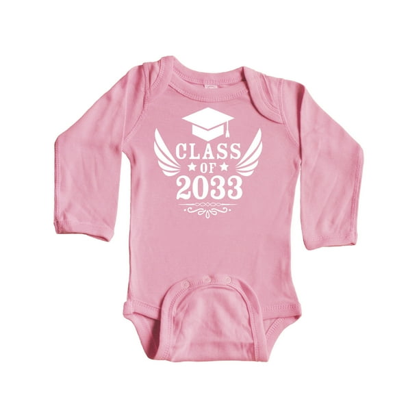inktastic Class of 2033 with Graduation Cap and Wings Long Sleeve Creeper 